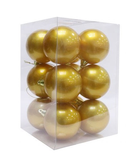 Baubles 70mm 12 pack UV Stable Gold